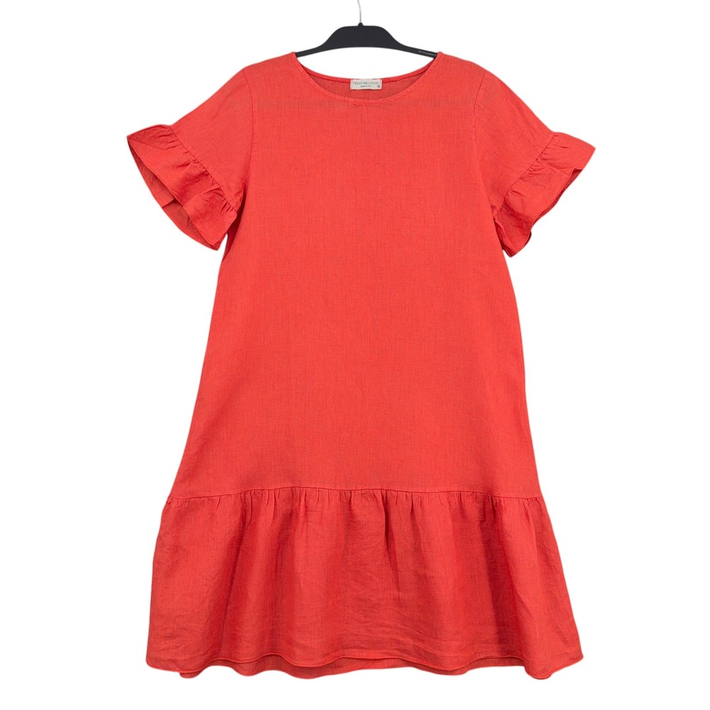 Terzo Millennio Ruffle Shift Dress Womens M 100% Linen Red Made in Italy
